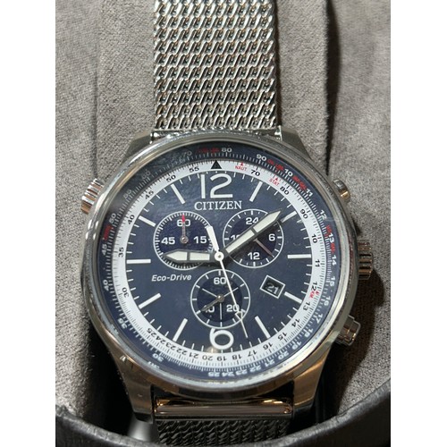 2109 - A gentleman's Citizen Eco-Drive blue dial chronograph wristwatch with mesh strap * this lot is subje... 