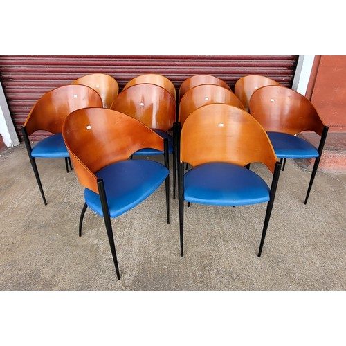 78 - A set of ten Italian Cattelan teak and black metal chairs