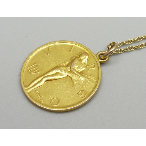 1003 - A 9ct gold Virgo Zodiac medallion by Paul Vince on a 9ct gold chain, 7.5g