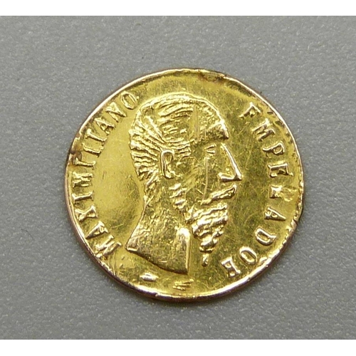 1006 - A Mexican 1865 (Maximiliano 1 de Mexico), traditional wedding token, .916 gold, 0.5g