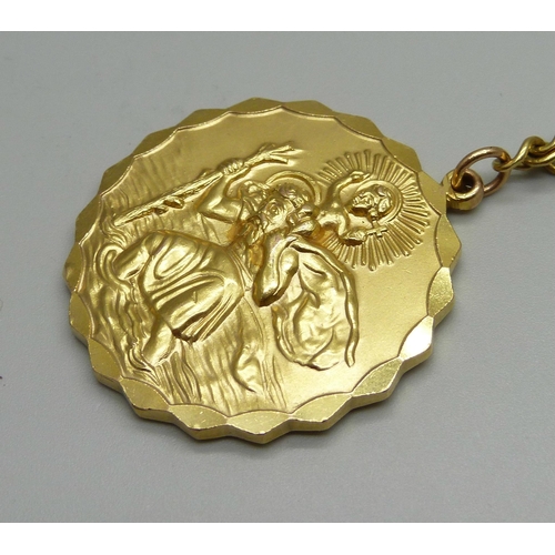 1007 - A large 9ct gold St. Christopher pendant by Georg Jensen with 9ct gold chain, 49.4g