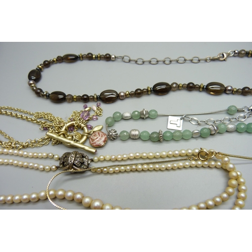 1019 - Four necklaces including Trifari and silver, and two bracelets