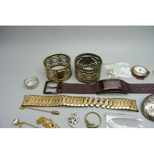 1027 - Assorted jewellery and watches, etc., including a Pandora ring and Swatch watch