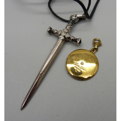 1031 - A silver Thomas Sabo sword pendant and a silver gilt Thomas Sabo charm