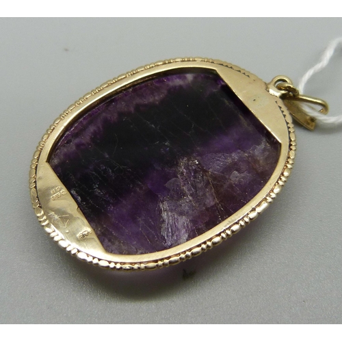 1078 - A 9ct gold mounted Blue John pendant, adapted from a brooch