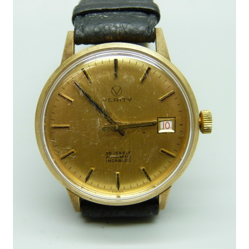 1123 - A gentleman's 9ct gold cased Verity automatic wristwatch