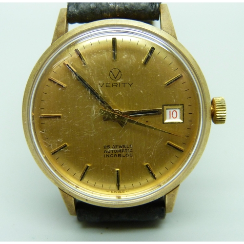 1123 - A gentleman's 9ct gold cased Verity automatic wristwatch