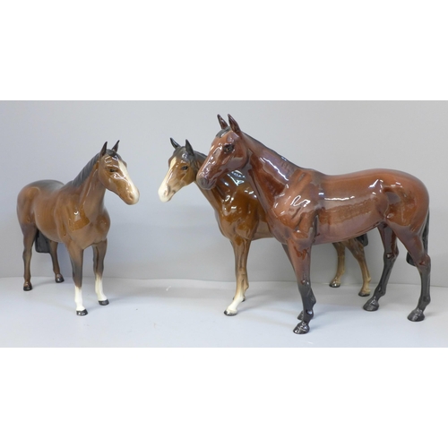 607 - Three Beswick horses including Mill reef, one leg a/f