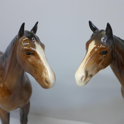 607 - Three Beswick horses including Mill reef, one leg a/f