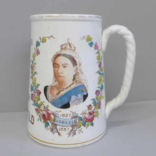 612 - A Fox & Co. 1887 advertising jug, 13.5cm