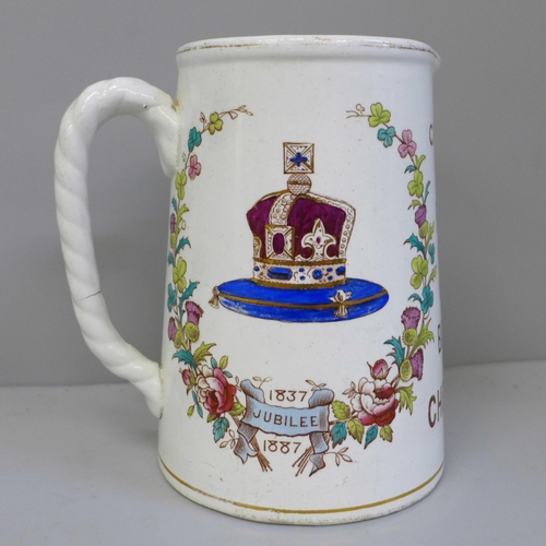 612 - A Fox & Co. 1887 advertising jug, 13.5cm