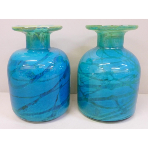 614 - A pair of Mdina glass vases, 14.5cm