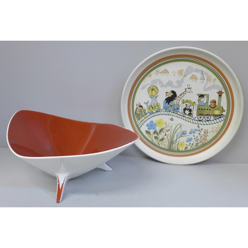 616 - A German three footed bowl, Rosenthal,and a Denby Safari plate, plate 21cm