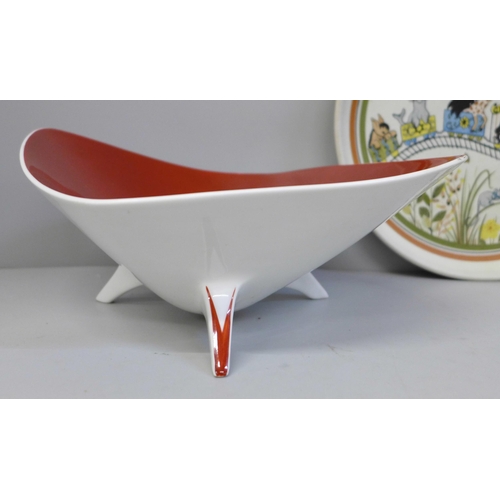 616 - A German three footed bowl, Rosenthal,and a Denby Safari plate, plate 21cm