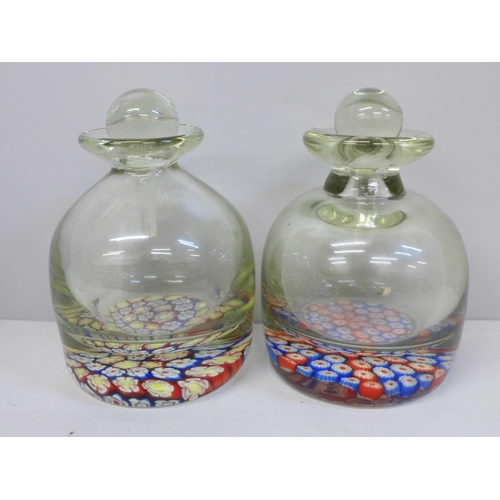 623 - A pair of Millefiori glass perfumes