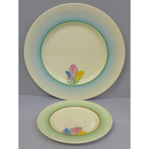 631 - A Clarice Cliff plate and saucer, plate 22.5cm