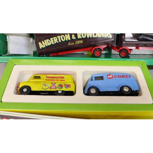 649 - Two Corgi toys and a Dinky Toys Police Patrol Car, (reproduction Dinky box, Corgi Showman's lacking ... 