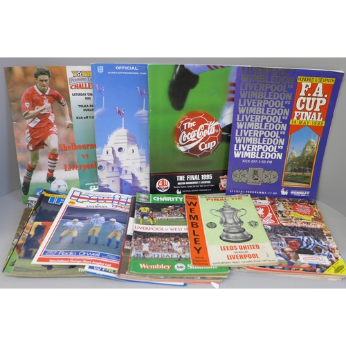 674 - Sporting memorabilia; Liverpool home and away programmes from the 1960s onwards, 30 including 8 fina... 