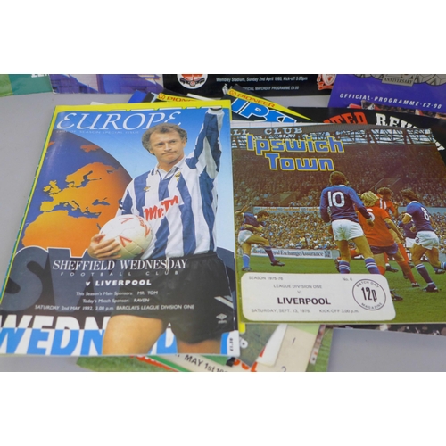 674 - Sporting memorabilia; Liverpool home and away programmes from the 1960s onwards, 30 including 8 fina... 