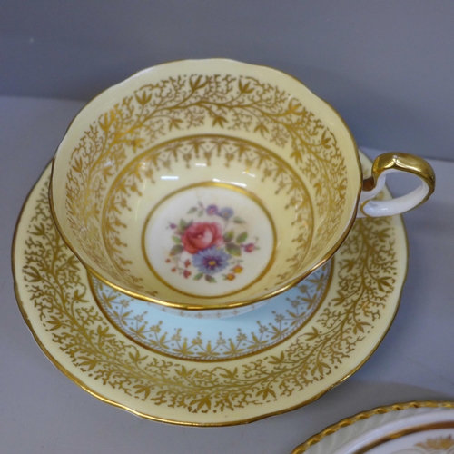 676 - Seven cups and saucers including four Aynsley