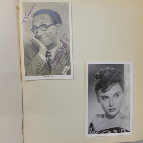 682 - An album of film and stage actors and actresses, bearing signatures, also a double page with Chipper... 