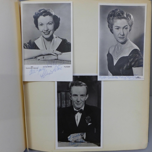 682 - An album of film and stage actors and actresses, bearing signatures, also a double page with Chipper... 