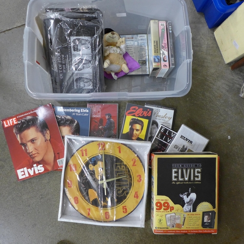 703 - Elvis collectables; two Life Publications, Your Guide to Elvis, wall clock, singing and dancing Tedd... 