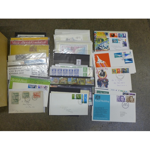 735 - Stamps; a box of GB stamps, covers, year packs, presentation packs, etc.