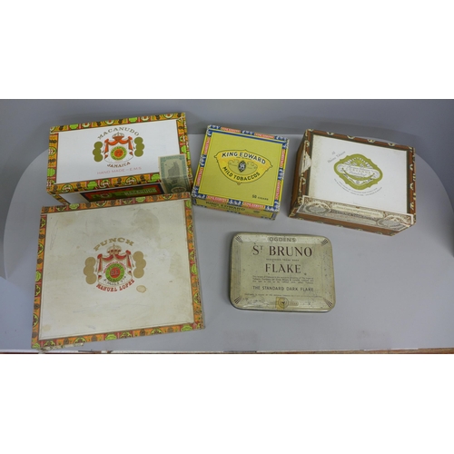 743 - Four vintage cigar boxes and a tin