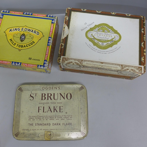 743 - Four vintage cigar boxes and a tin