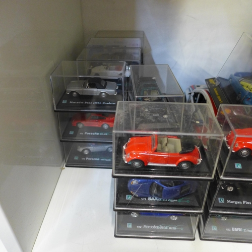 749 - Model vehicles including Burago Bugatti, Ford Rally car and a Weetabix lorry