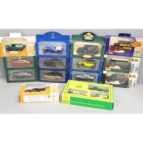 766 - A collection of boxed model cars including five Rolls-Royce, two Bentley, Lledo, etc.