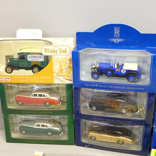 766 - A collection of boxed model cars including five Rolls-Royce, two Bentley, Lledo, etc.