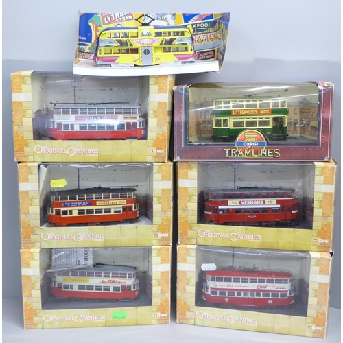 768 - Six boxed models of trams by Corgi including a limited edition