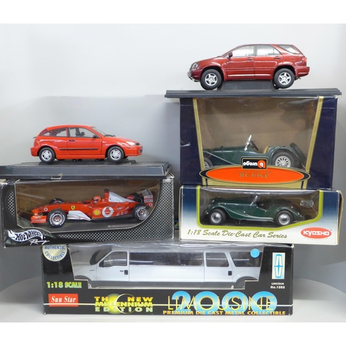 771 - A Sun Star model stretch limousine, a Kyosho model vehicle, a Hot Wheels Ferrari and three others