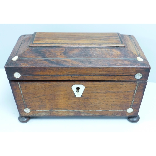 785 - A Georgian tea caddy, lacking mother of pearl inlay