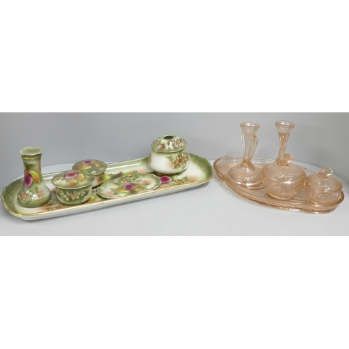 792 - Two dressing table sets, glass and china