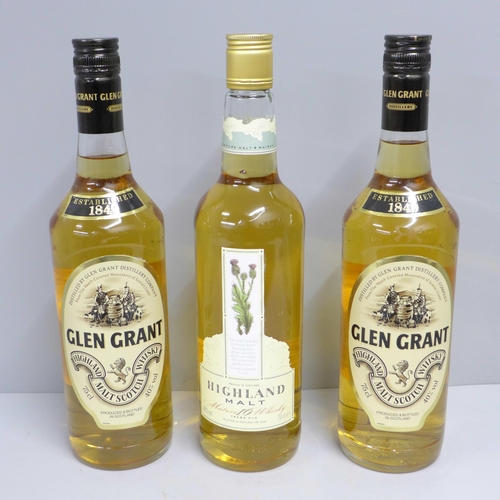 797 - Two bottles of Glen Grant Highland Malt Scotch Whisky and a bottle of Highland Malt, (3)