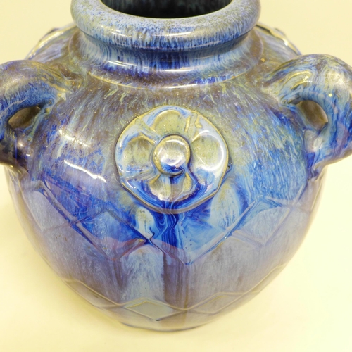 801 - A Danesby Ware three handed blue vase