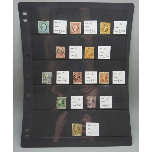 809 - Stamps; a stock card of early Netherlands stamps, all identified and catalogued at over £850