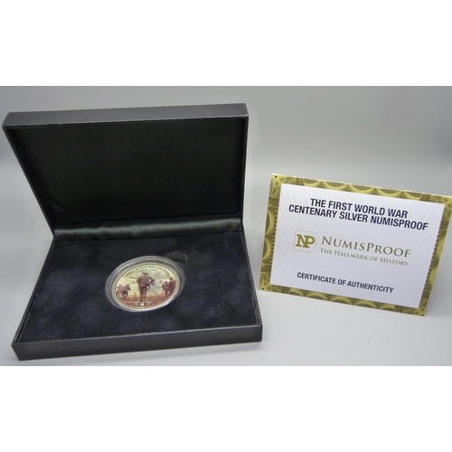 829 - A WWI Centenary silver proof coin, 453/495, 2oz. 925 silver