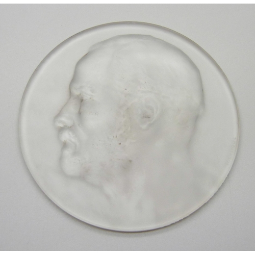 833 - A R. Lalique cameo plaque, Louis Pasteur portrait, diameter 10cm, cased