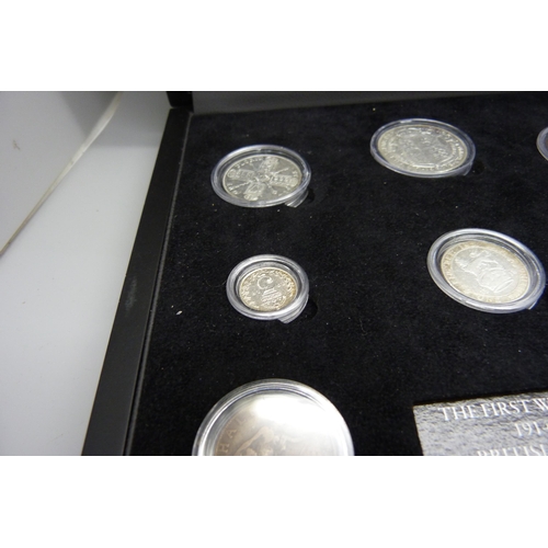 835 - A WWI 1914-1918 British coin set and an SAS Colonel David Stirling medal in silver plating, 540/999