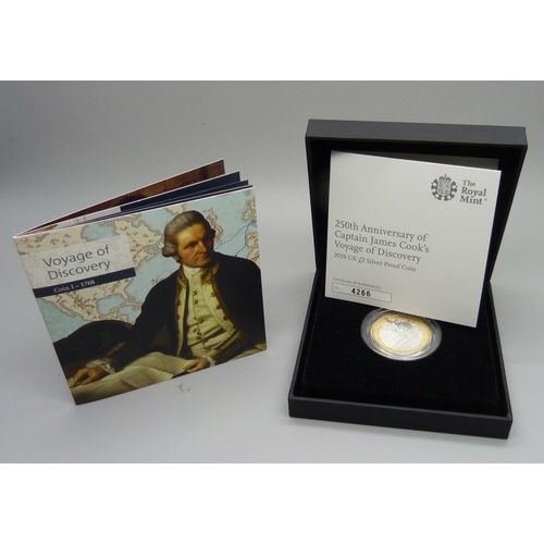 838 - A 250th Anniversary of Captain James Cook's Voyage of Discovery, 2018 UK £2 silver proof coin, Coin ... 