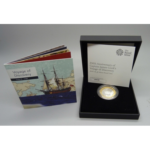 839 - A 250th Anniversary of Captain James Cook's Voyage of Discovery, 2019 UK £2 silver proof coin, Coin ... 