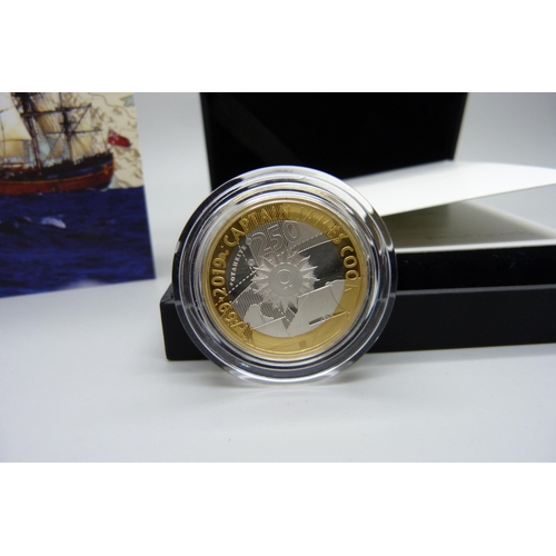 839 - A 250th Anniversary of Captain James Cook's Voyage of Discovery, 2019 UK £2 silver proof coin, Coin ... 