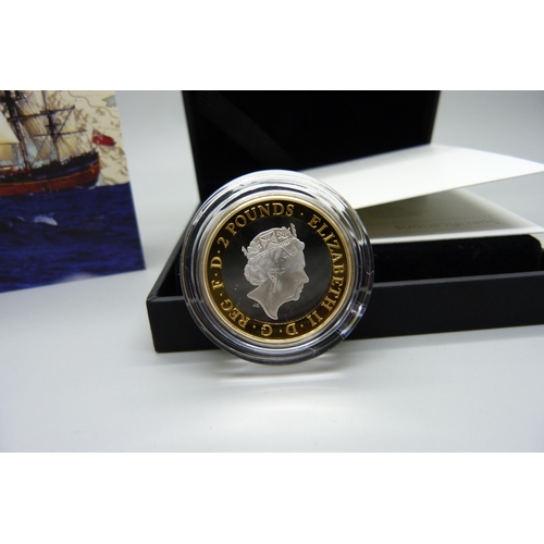 839 - A 250th Anniversary of Captain James Cook's Voyage of Discovery, 2019 UK £2 silver proof coin, Coin ... 