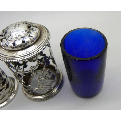 842 - A Victorian silver pepper with detachable base and one other, Chester 1903