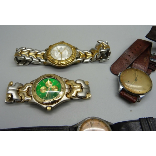 891 - A Buren military wristwatch and other watch heads, etc., two lacking case backs