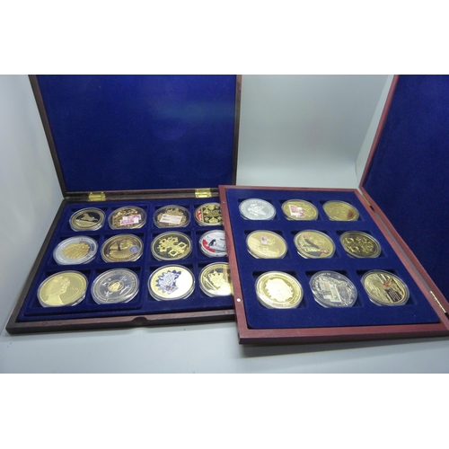 898 - Four boxed sets of gold plated coins including Royalty related, planes, history, commemorative, etc.